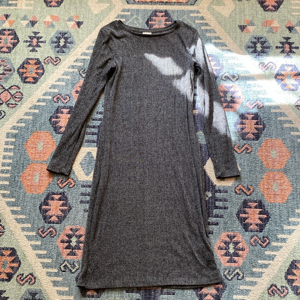 A New Day Gray Long Sleeve Ribbed Dress Size S